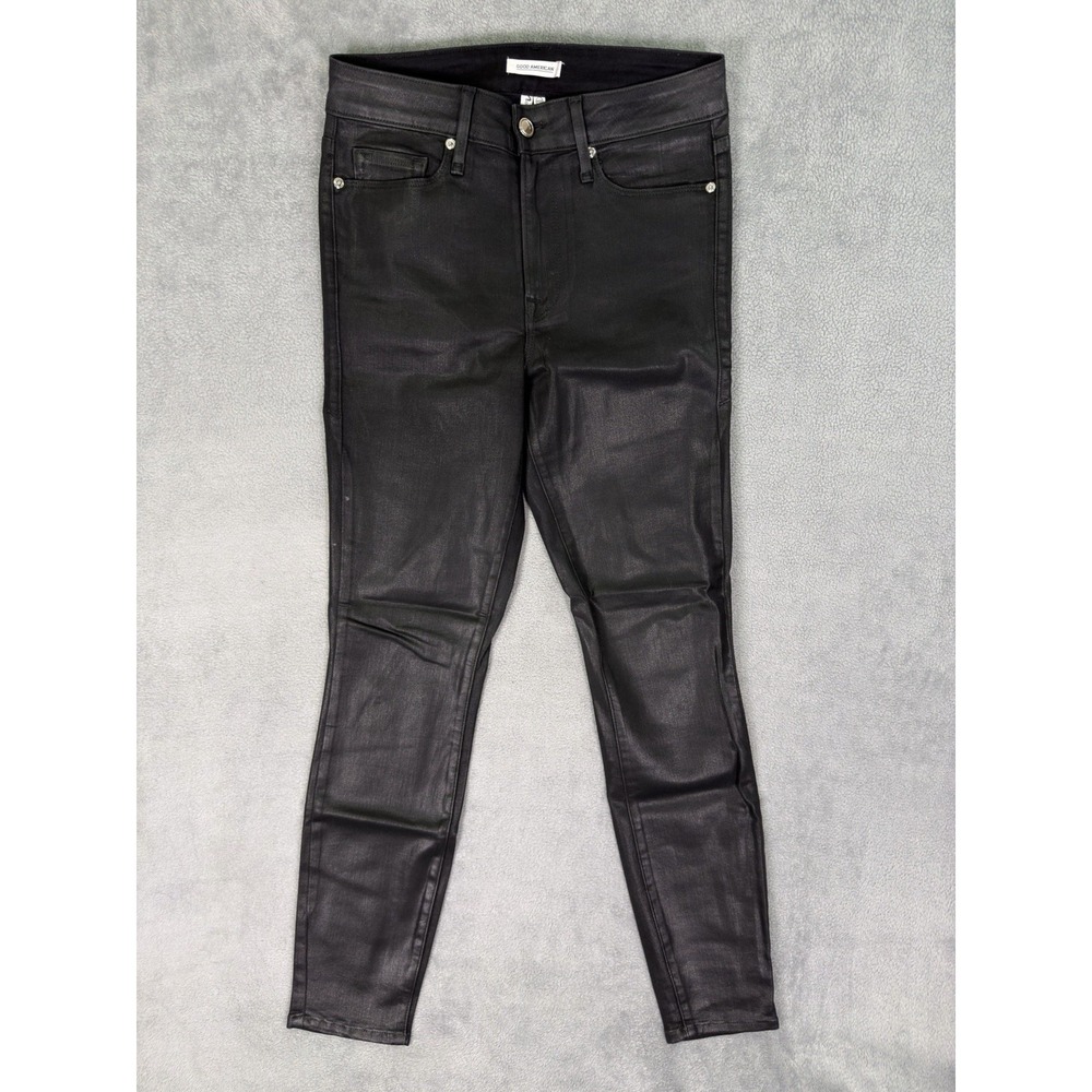 Good American Jeans Womens 4/27 Black Waxed Skinny Mid Rise Good‎ Legs Stretch